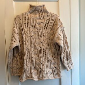 Rimini Beige Cable Knit Turtleneck Sweater